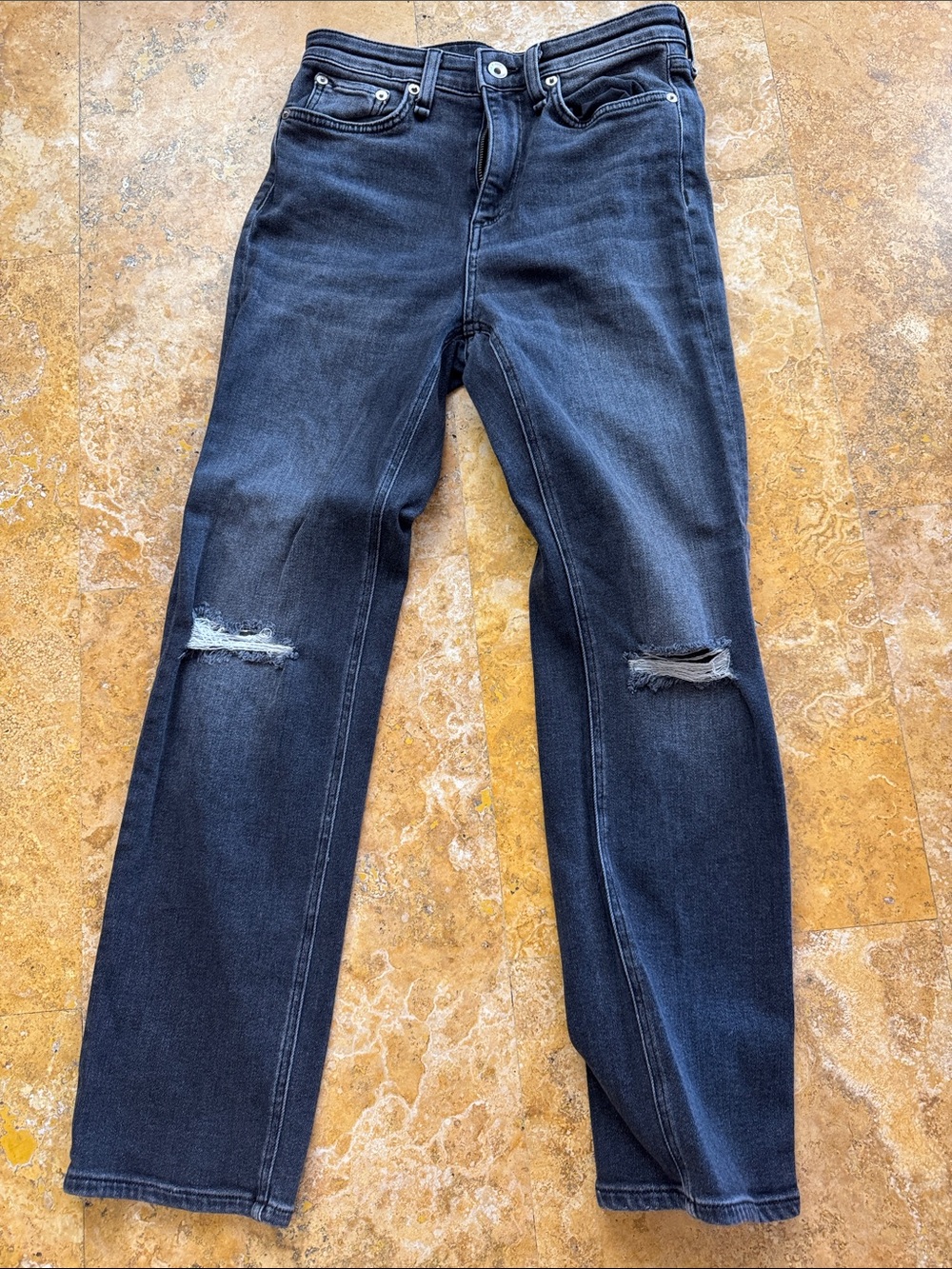Rag & Bone Black Nina High Rise Black  Jeans - frayed knees